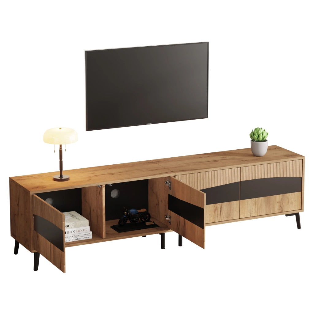 Mobile TV Lowboard ¨C MINIMAL ¨C Legno e Nero, 4 Ante, 8 Gambe, 180x40x50 cm
