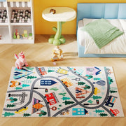 Tappeto moderno con motivo strada, multicolore, in poliestere, morbido e antiscivolo, 160 x 120 cm