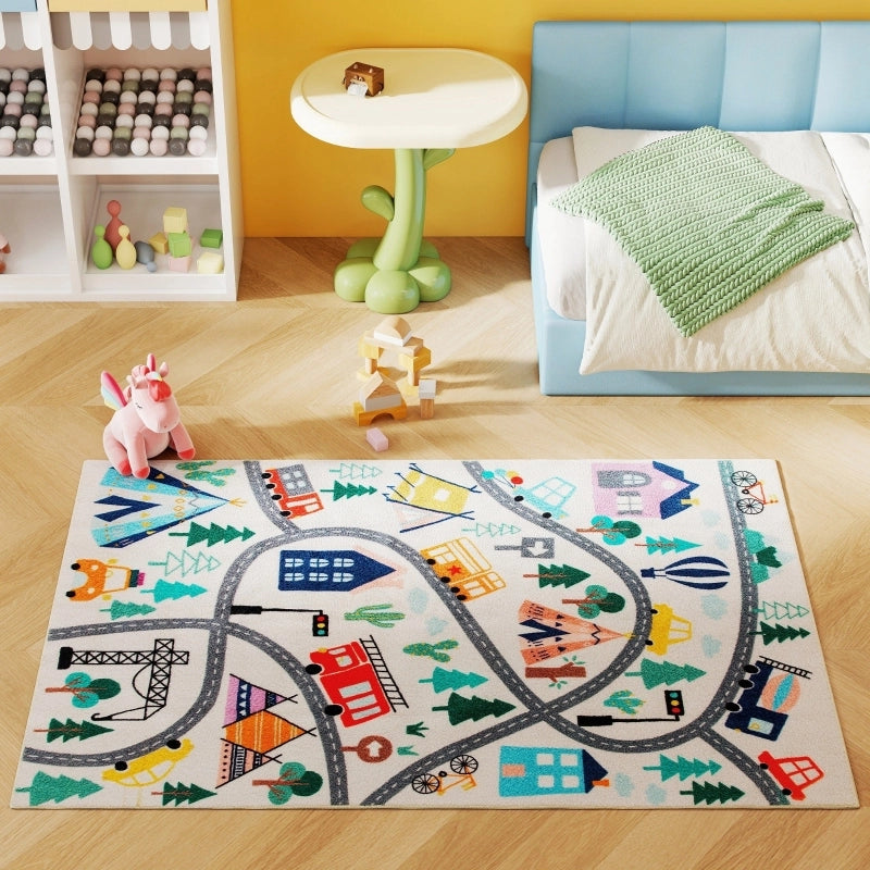Tappeto moderno con motivo strada, multicolore, in poliestere, morbido e antiscivolo, 160 x 120 cm