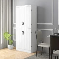 Credenza Cucina Alta con Armadietti e 4 porte 6 mensole di archiviazione, stile moderno, 76 x 40 x 177cm, bianco| Aosom Italy
