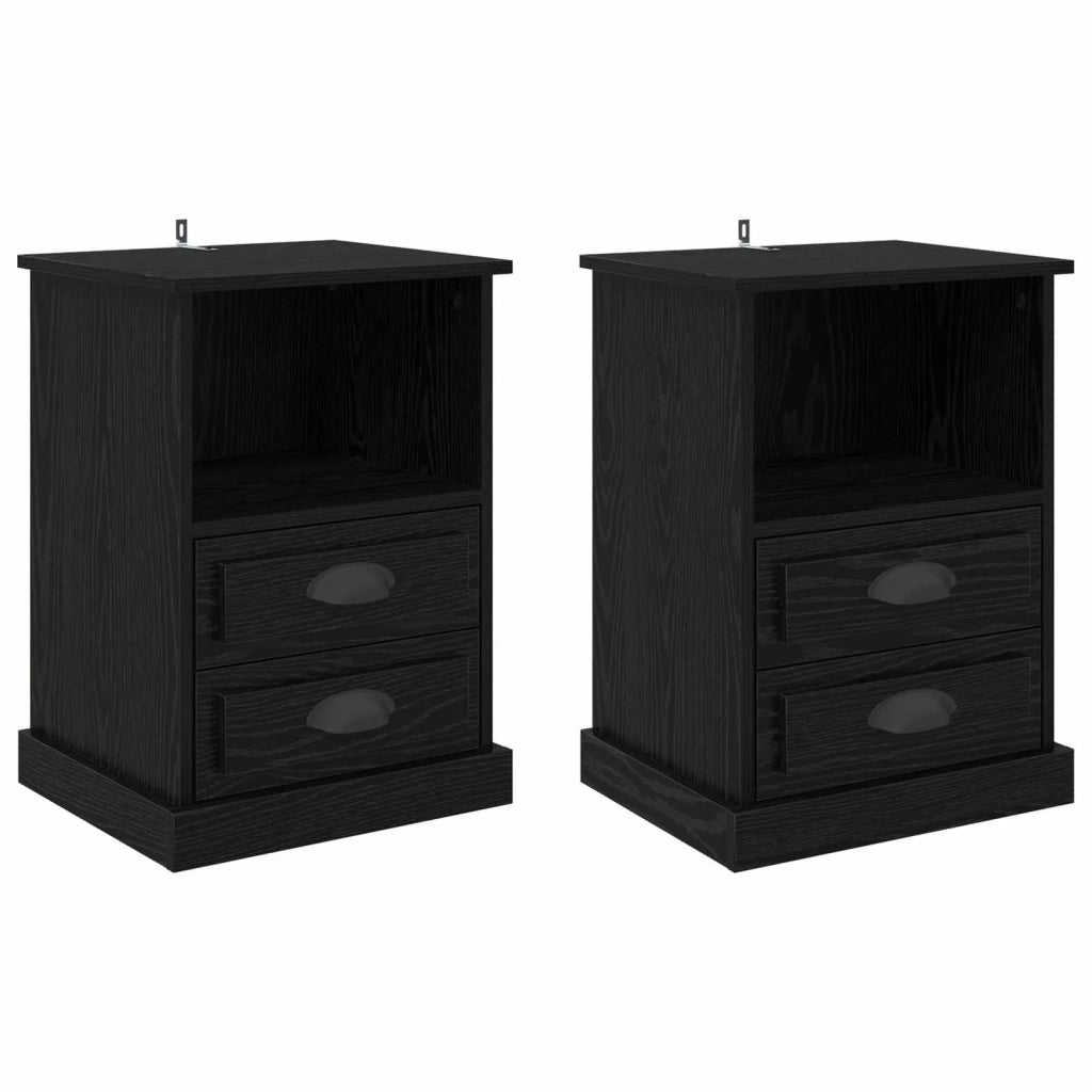 Armadio da Notte con cassetto 2 pcs Rovere Nero 36 x 43 x 60 cm 881401