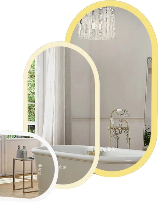 Specchio Bagno a Led - 20x32 Pollici - Ovale - Specchio con Illuminazione - Specchio con Luce