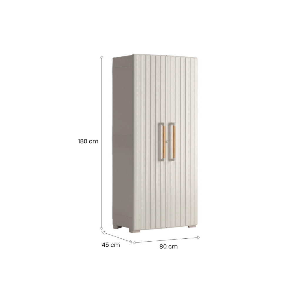 Armadio da esterno Melville, Mobile outdoor, Mobiletto giardino multiuso, Contenitore per balcone o garage, Made in Italy, 80x45 h180 cm, Sabbia