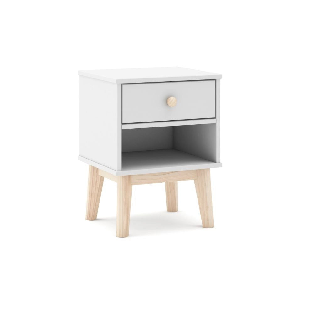 Comodino per cameretta Esteban 1 cassetto in legno massiccio colore bianco