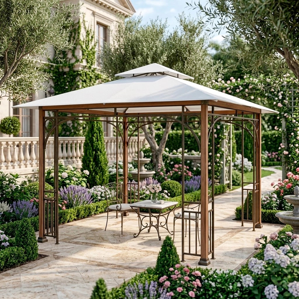 Telo Di Ricambio Universale Per Gazebo Con Air Vent Superiore Copertura Impermeabile In Tessuto Resistente Antistrappo Con Taschette Di Fissaggio Per Giardino Patio Terrazza E Outdoor 300 x 300 Cm Beige