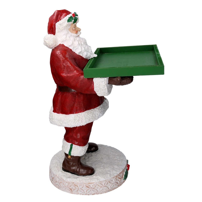 Babbo natale resina con vassoio verde rosso cm 38x38h64