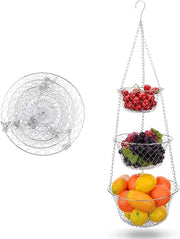 Stand per frutta - 3 livelli - per cucina - argento - filo di metallo