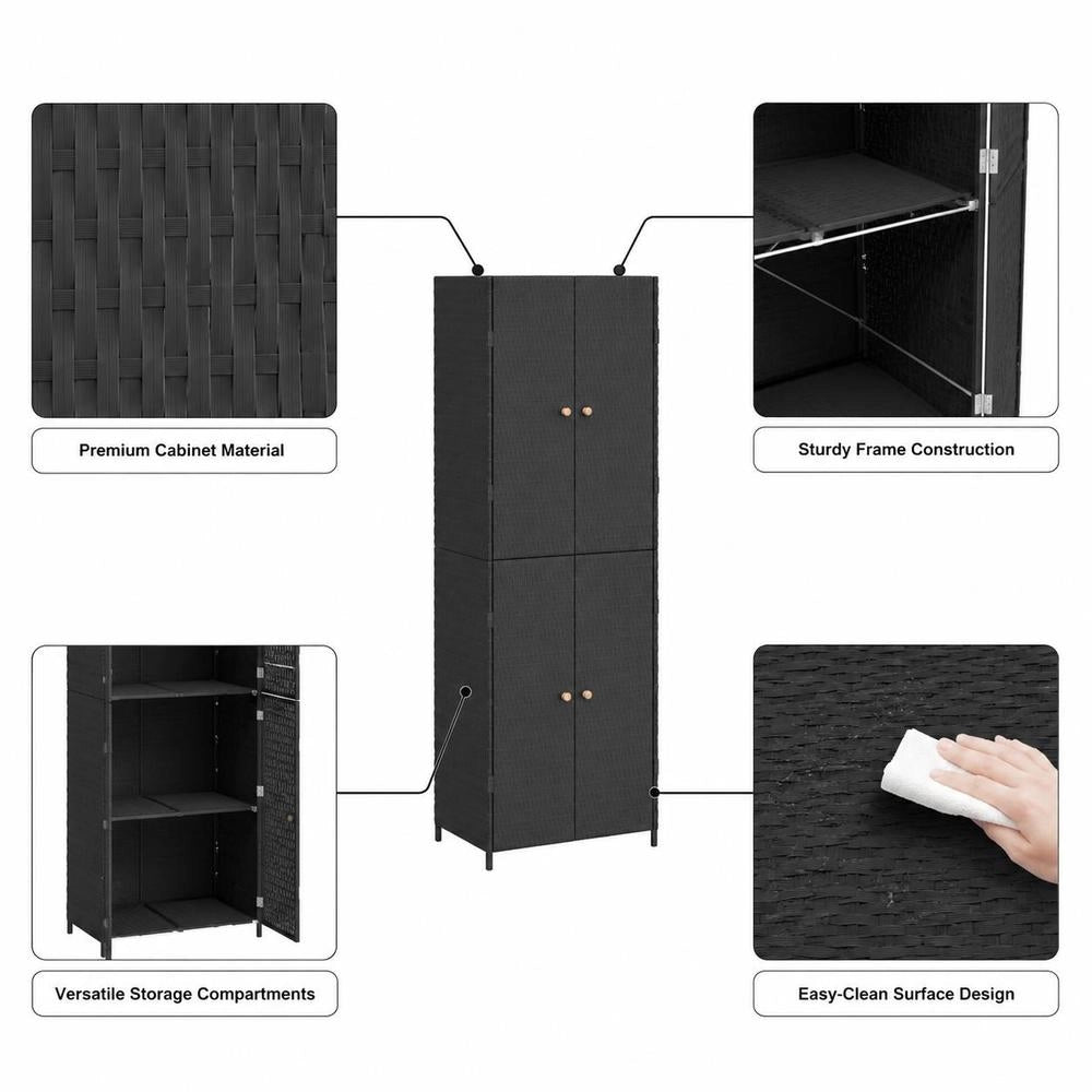 Garden Cabinet, Black, 59x40x180 Cm, Poly Rattan