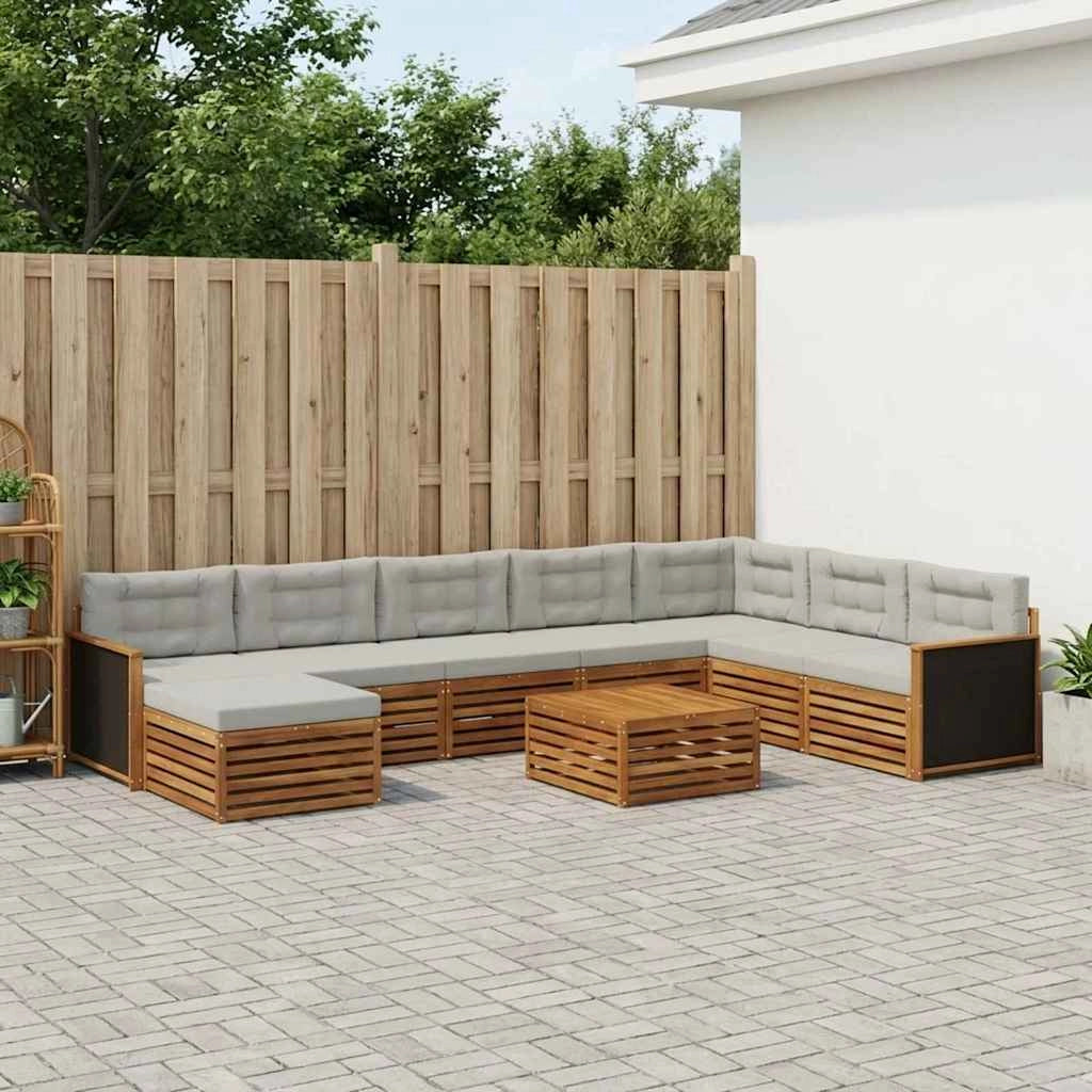 Set di divani da esterno 9 pz Naturale e Grigio Chiaro 3383734
