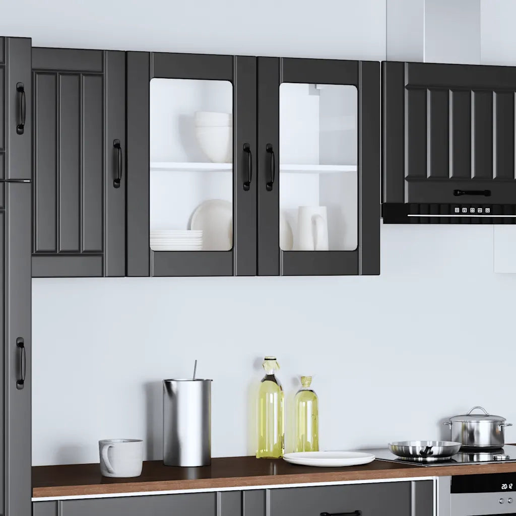 Pensile da Cucina con Porta in Vetro Lucca Nero Truciolato 853848
