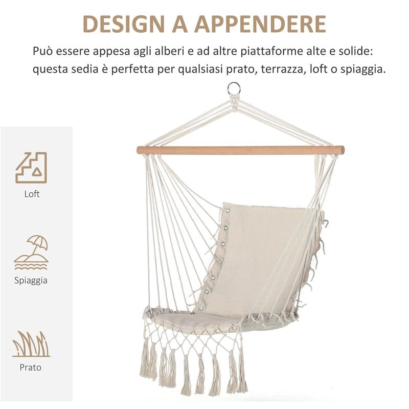SEDIA SOSPESA A DONDOLO DA INTERNO ED ESTERNO IN TESSUTO CON NAPPE 90X50 CM CREMA