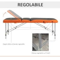 Lettino da Massaggio Pieghevole ad Altezza Regolabile, Lettino Professionale per Massaggi in Alluminio e Plastica, 215x81x61-84 cm, Nero e Arancione