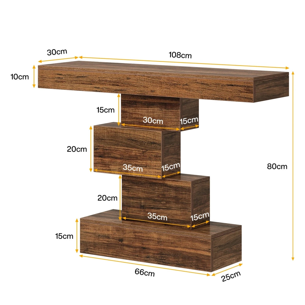 Tavolo consolle marrone scuro 108x30x80 cm con base geometrica