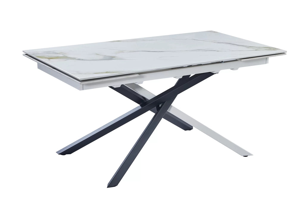 Mobili 2g - tavolo moderno allungabile piano pietra marmo bianco 160x90x78 - Mobili 2G