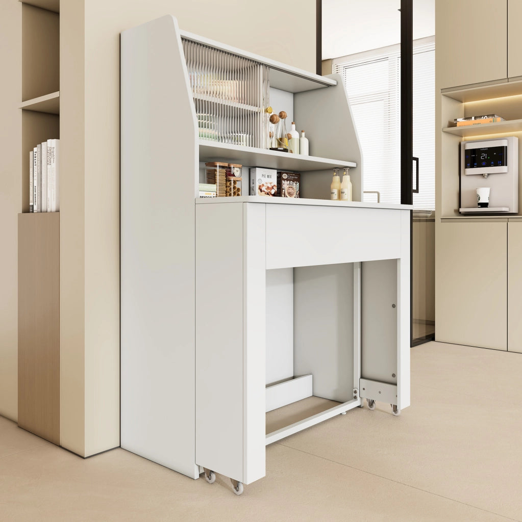 Tavolo da pranzo allungabile con contenitore in pannello truciolare bianco