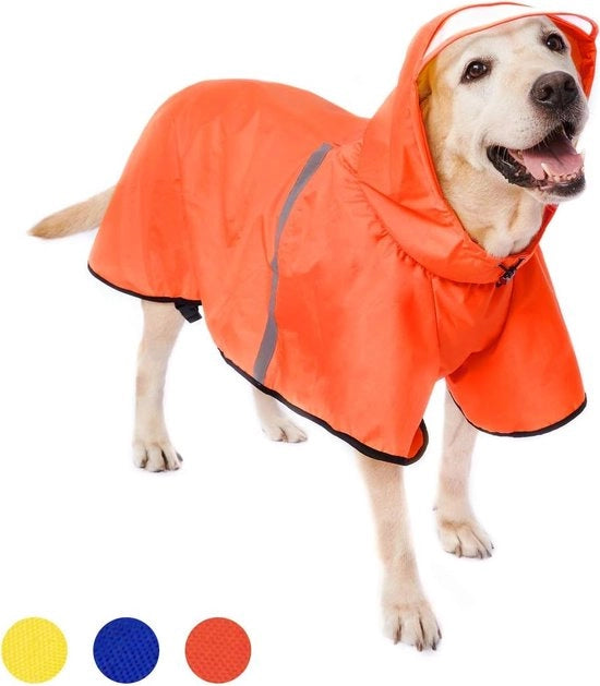 Giubbotto impermeabile per cani con strisce riflettenti e cappuccio regolabile