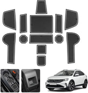 Materassino antiscivolo in gomma per VW Taigo/Nivus 2021-2024 2025, materassino antiscivolo per console centrale, protezione contro la polvere e contenitore per bicchieri, materassino per porte in gomma, accessori interni per Taigo 2023 (bianco)