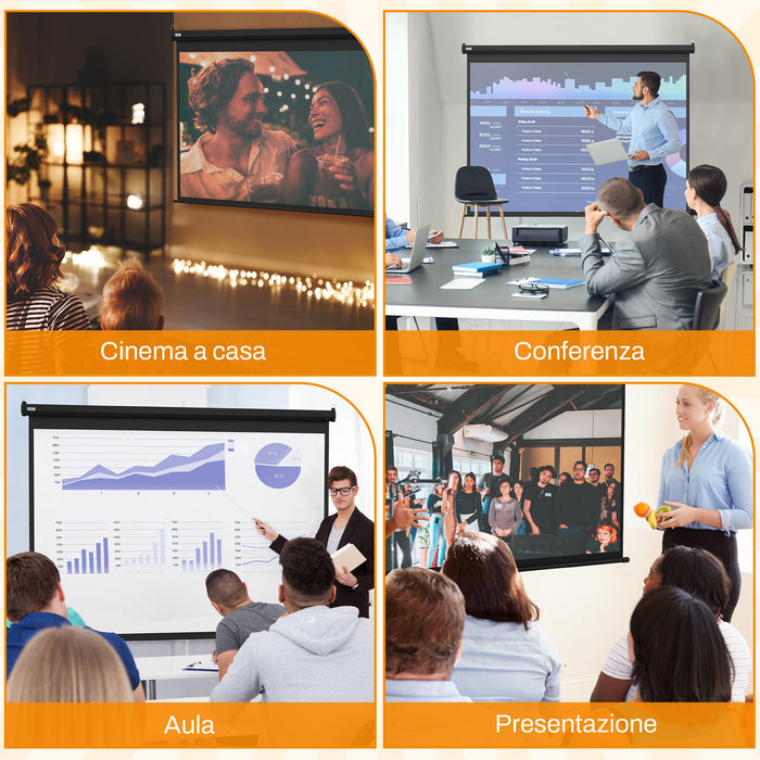 Telo Proiettore 89" Regolabile con Telecomando Formato 4:3 171x130 cm Nero