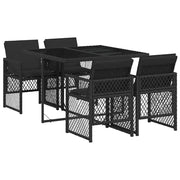 Set da Pranzo da Giardino 5 pz | Set Salotto da Giardino Nero con Cuscini in Polyrattan