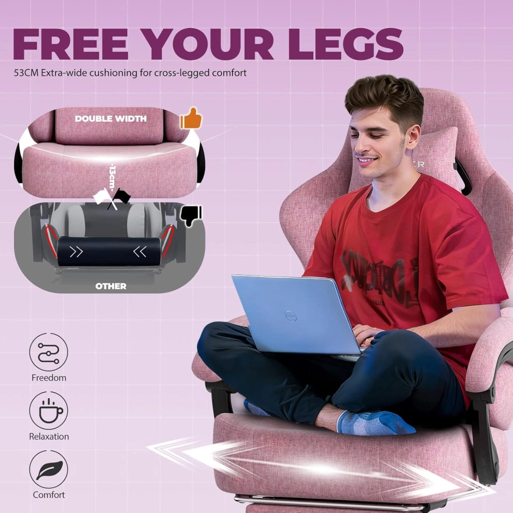 Sedia da gioco, traspirante, sedia da ufficio, ergonomica, in tessuto di alta qualità, ergonomica, schienale regolabile a 160°, poggiapiedi estraibile, carico 180 kg,rosa