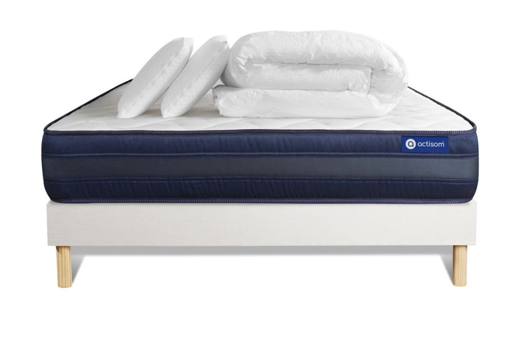 Pacchetto letto completo - Materasso 160x200cm + Box spring con doghe (kit) + 2 cuscini + Piumino - Actiflex Tech