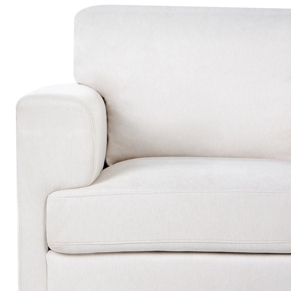 Divano minimalista moderno di metà secolo in tessuto a 2 posti con gambe in metallo rivestite e braccioli beige