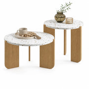 TAVOLINO Set da 2 pezzi 70x70x35 cm + 50x50x45,5 cm MDF Bianco e legno