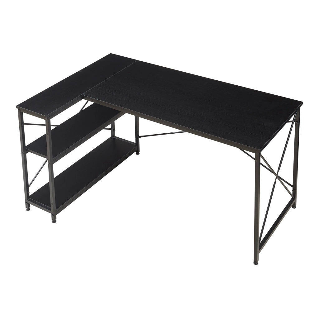 Scrivania Angolare Raundsvalt Tavolo a L con Laterale Reversibile 137x88x75 cm Nero [en.casa]