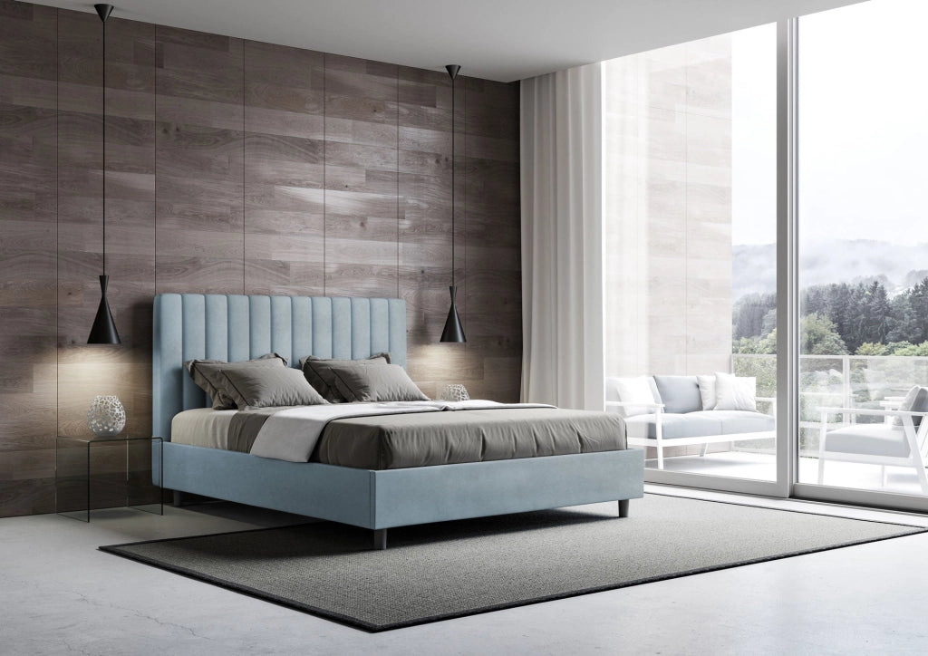 Letto Matrimoniale 160x210 cm con Rete e Contenitore Agueda Azzurro