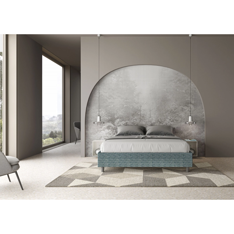 Letto Sommier imbottito Matrimoniale 160x190 cm tessuto Aragona Azelia - Contenitore,Blu