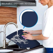 Set di assorbitori per tavola, 8 pezzi, finitura in pelle, lavabile, termoresistente, set di assorbitori per tavola e piedini, set da 8 impermeabili (blu scuro, set da 8)