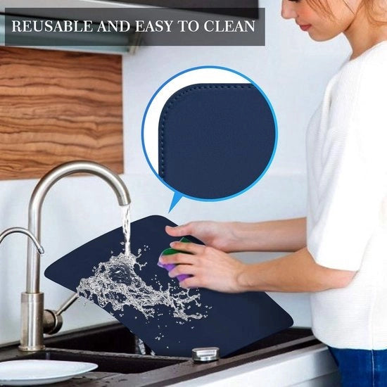 Set di assorbitori per tavola, 8 pezzi, finitura in pelle, lavabile, termoresistente, set di assorbitori per tavola e piedini, set da 8 impermeabili (blu scuro, set da 8)