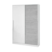 Guardaroba Aristode, Armadio per camera da letto a 2 ante scorrevoli, Mobile con barra appendiabiti e 3 ripiani, cm 120x50h200, Cemento e Bianco