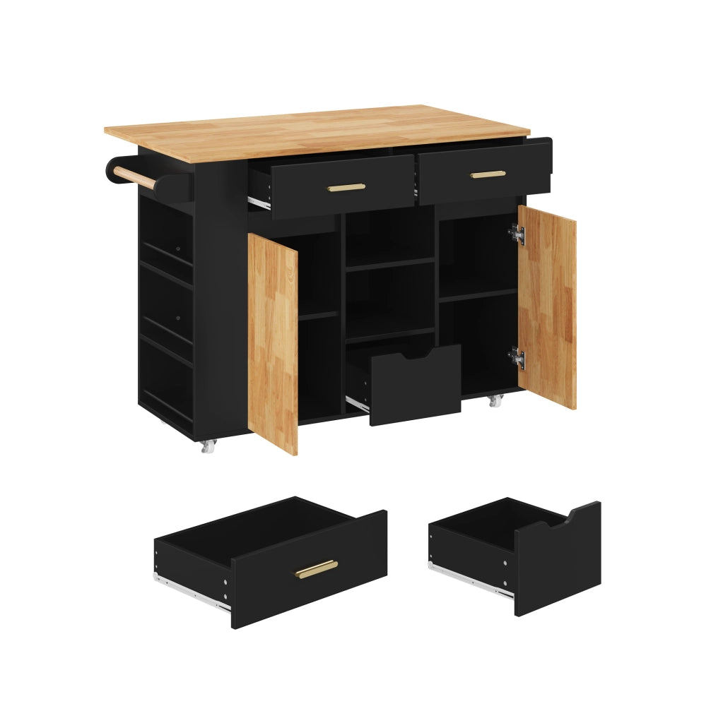 Isola cucina con piano ribaltabile 120x45(71)x90 cm in MDF nero e effetto legno