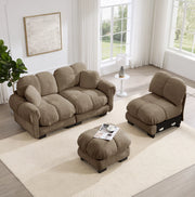 Divano angolare a 3 posti con pouf mobile 260x149x90 cm in chenille marrone