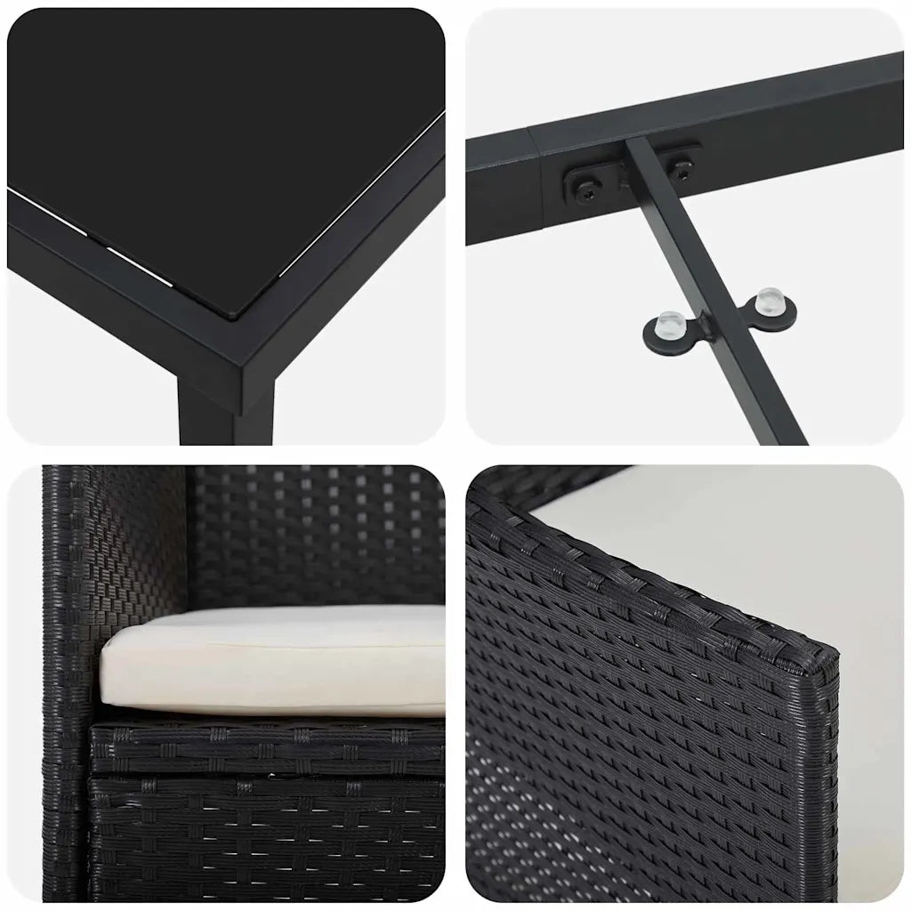 Set da Pranzo per Giardino con cuscino 3 pcs Nero polyrattan 3379723