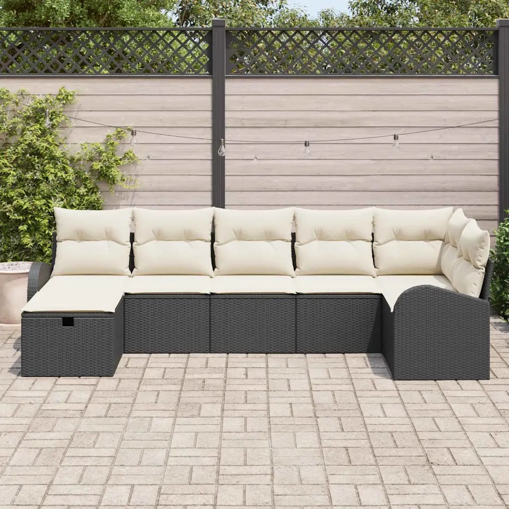 Set Divano da Giardino con cuscino 7 pcs Nero polyrattan