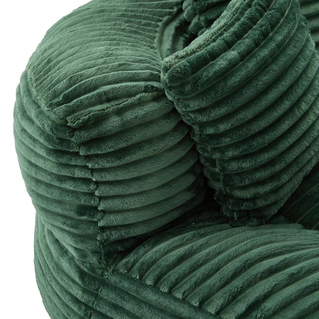Poltrona a sacco in velluto a coste verde smeraldo, sedia lounge ergonomica con schienale alto e braccioli