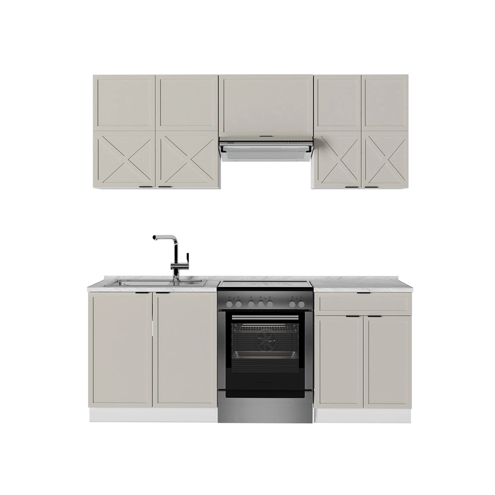 Cucina componibile Fame-Line GrigioBeige/Bianco 200 cm senza piano di lavoro Vicco