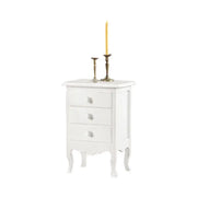 Comodino 3 cassetti arte povera in legno massello e mdf con rifinitura in bianco 43x32x64 H