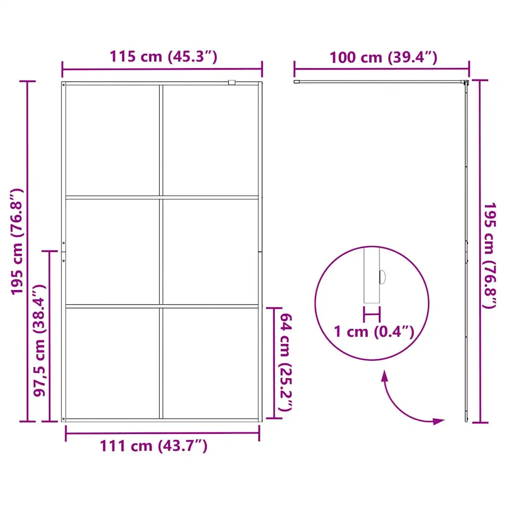 Parete Doccia Walk-in Nero 115 x 195 cm vetro temperato 42022045