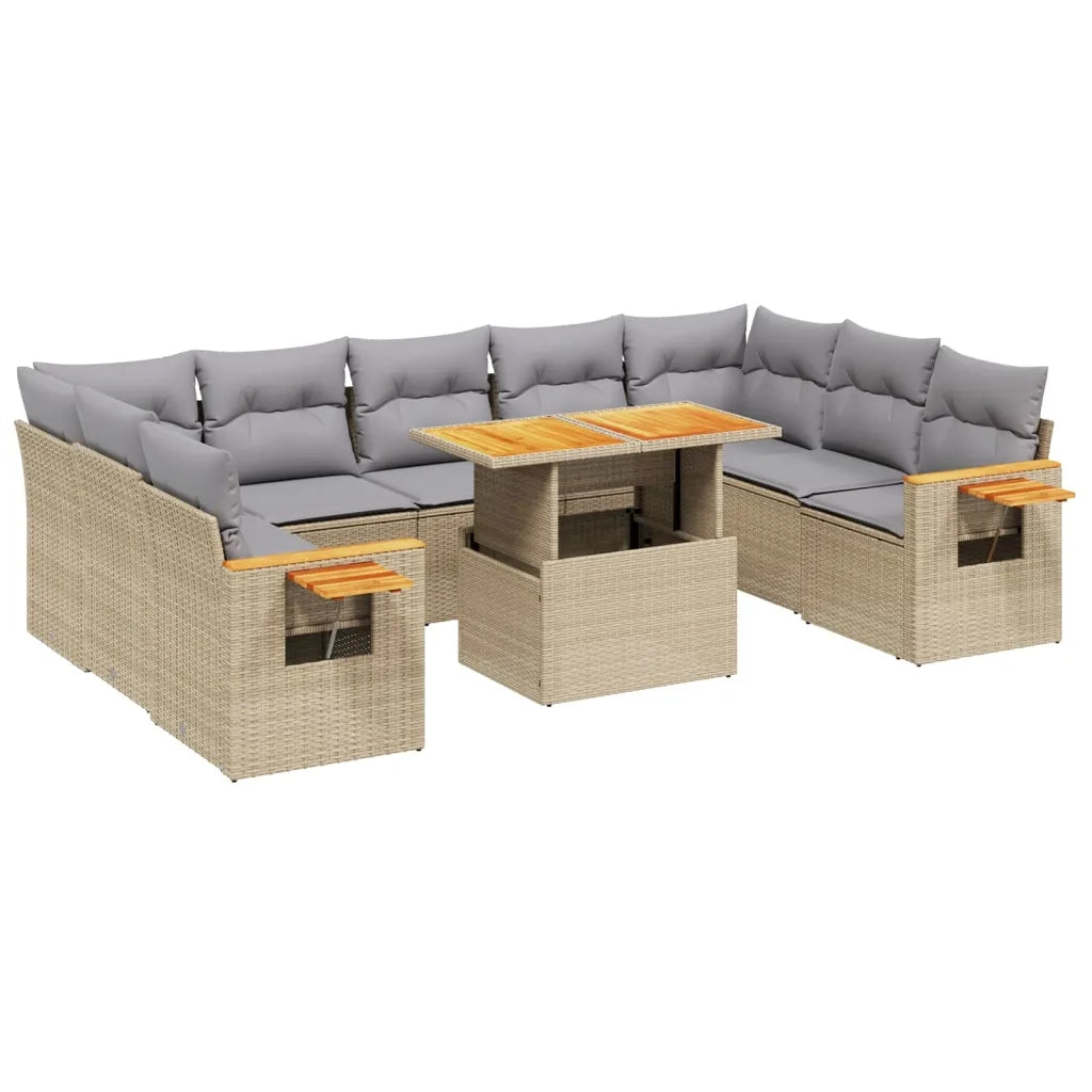 Set Divano da Giardino 10 pz con Cuscini Beige in Polyrattan 3273663