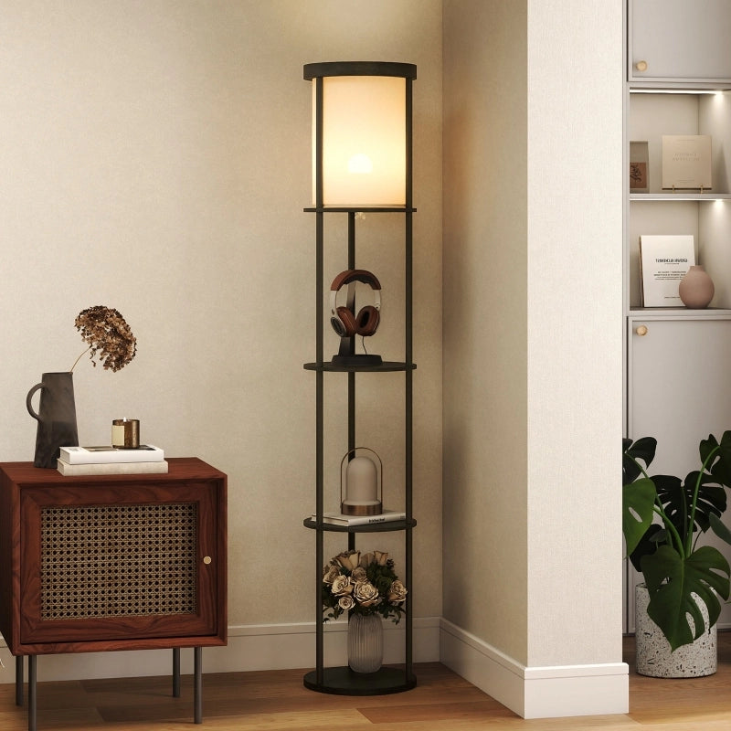 Lampada da terra con 3 ripiani, design rotondo, telecomando, interruttore a pedale, temperatura luce regolabile, per soggiorno, nera