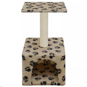 Tiragraffi albero per gatti cuccia per gatti peluche in sisal 55 cm beige con motivo a impronta di zampa 3702074