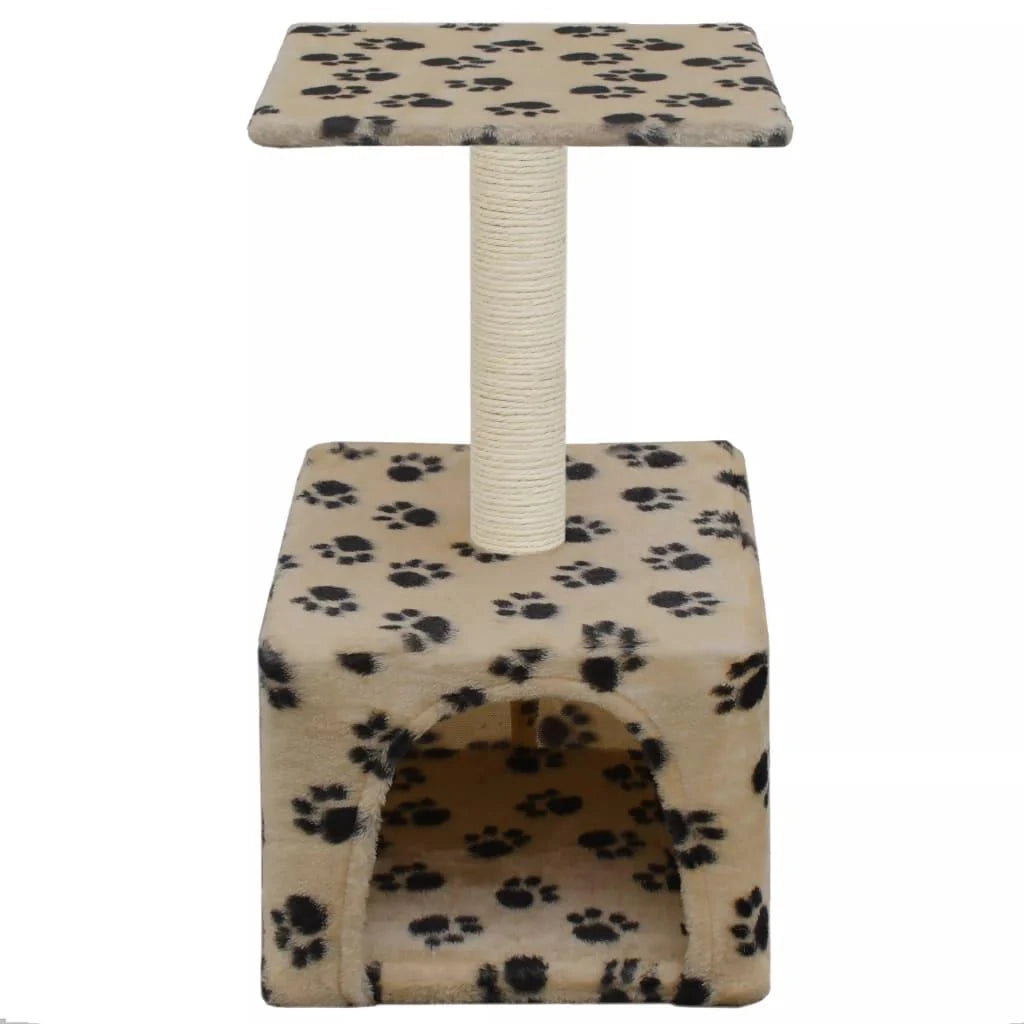Tiragraffi albero per gatti cuccia per gatti peluche in sisal 55 cm beige con motivo a impronta di zampa 3702074