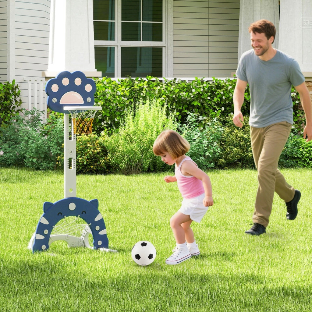 Set da gioco per attivit¨¤ interno e esterno con altezza regolabile, 3 in 1 canestro da basket per bambini di basket Blu scuro