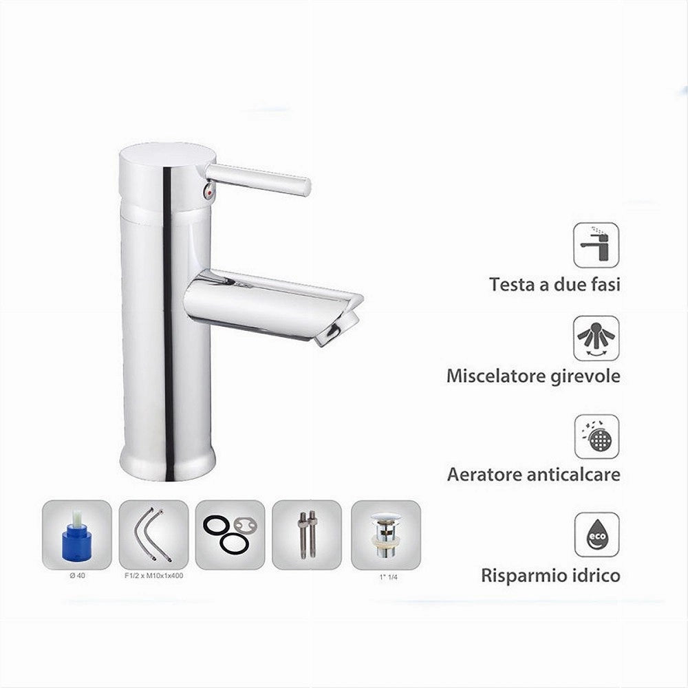 Trade Shop - Rubinetto Bagno Cromato Lucido Miscelatore Orientabile Lavabo A Canna Bassa 87386 -