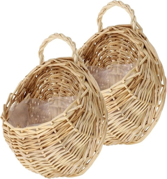 Due vasi a sospensione in canna da giardino - contenitore per verdure, vaso per fiori e vasca per piante per ingresso - supporto per giornali in legno di mare