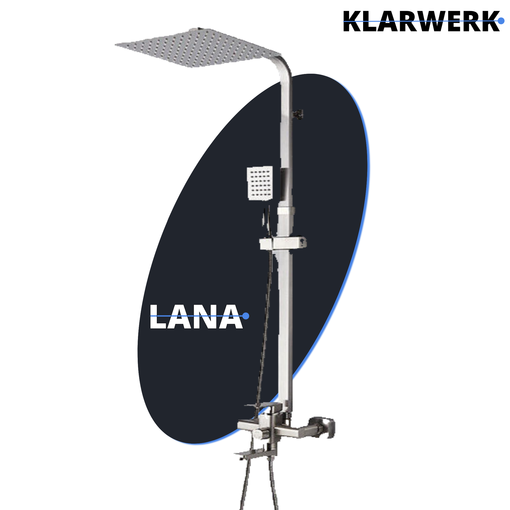 LANA | Set pioggia Premium in acciaio inox spazzolato argento | Miscelatore doccia di design | Miscelatore doccia completo di doccetta