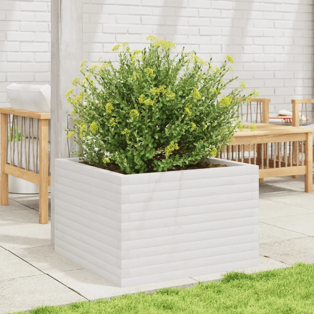 Fioriera da Giardino-Vaso da Esterno Bianca 70x70x45,5cm Legno Massello di Pino